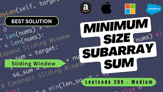 Minimum Size Subarray Sum Sliding Window Python LeetCode 209 Top Interview 150