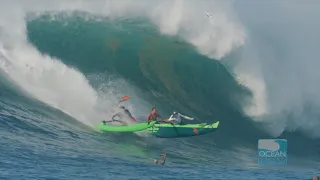 Surfing Giant Waimea Bay in a Canoe - 4K