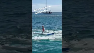 3 year old surfing on a paddle board. Life is as good as it gets today. #travelfamily #toddlers