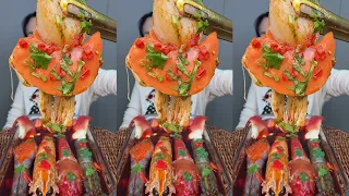 The Biggest Scallop marinated, shrimps and other seafood bowl| 특대 가리비 절임, 새우 및 기타 해산물 덮밥