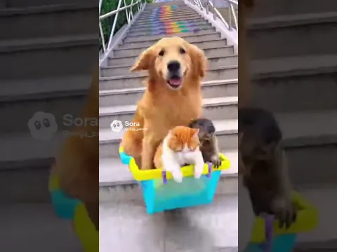 階段スライダーを楽しむ犬猫マーモットが可愛すぎた🐱🐹🐶💨 #catdog #marmot #funnyanimals #funnypets