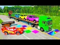 Download Lagu Flatbed Truck McQueen | Transportation with Truck - Pothole vs Car #29 | BeamNG.Drive Gameplay