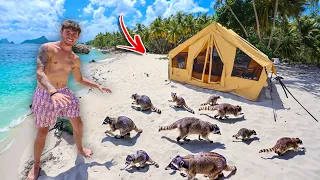 Download Staying on ISLAND with only RACCOONS + Inside Inflatable tent MP3