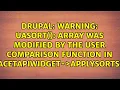 Warning uasort Array was modified by the user comparison function in