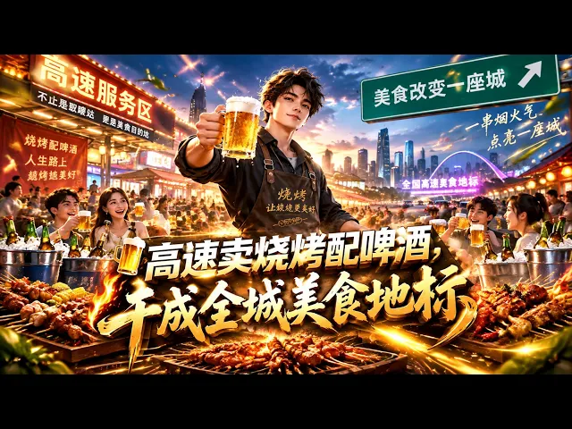 高速卖烧烤配啤酒，干成全城美食地标
