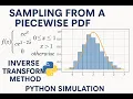 Sampling from a Piecewise PDF Inverse Transform Method Python Simulation