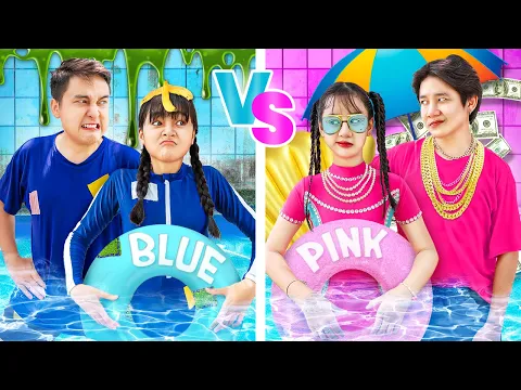 Download MP3 Pink Family Vs Blue Family At Swim Race Challenge - Funny Stories About Baby Doll Family