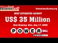 Powerball lottery result on August 15 2026 - Jackpot is 35 million now
