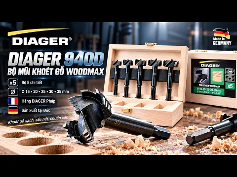 Bộ mũi khoét gỗ DIAGER 940D – 5 kích thước chuyên dùng cho gỗ cứng