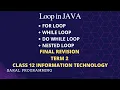 Loop for while do while nested loop in java class 12 IT term 2 CBSE