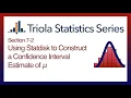 Statdisk Section 7-2 Using Statdisk to Construct a Conf Interval of Population Mean