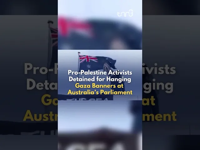 ⁣Activists detained at Australia's Parliament House for breaching security, hanging banners for G@za