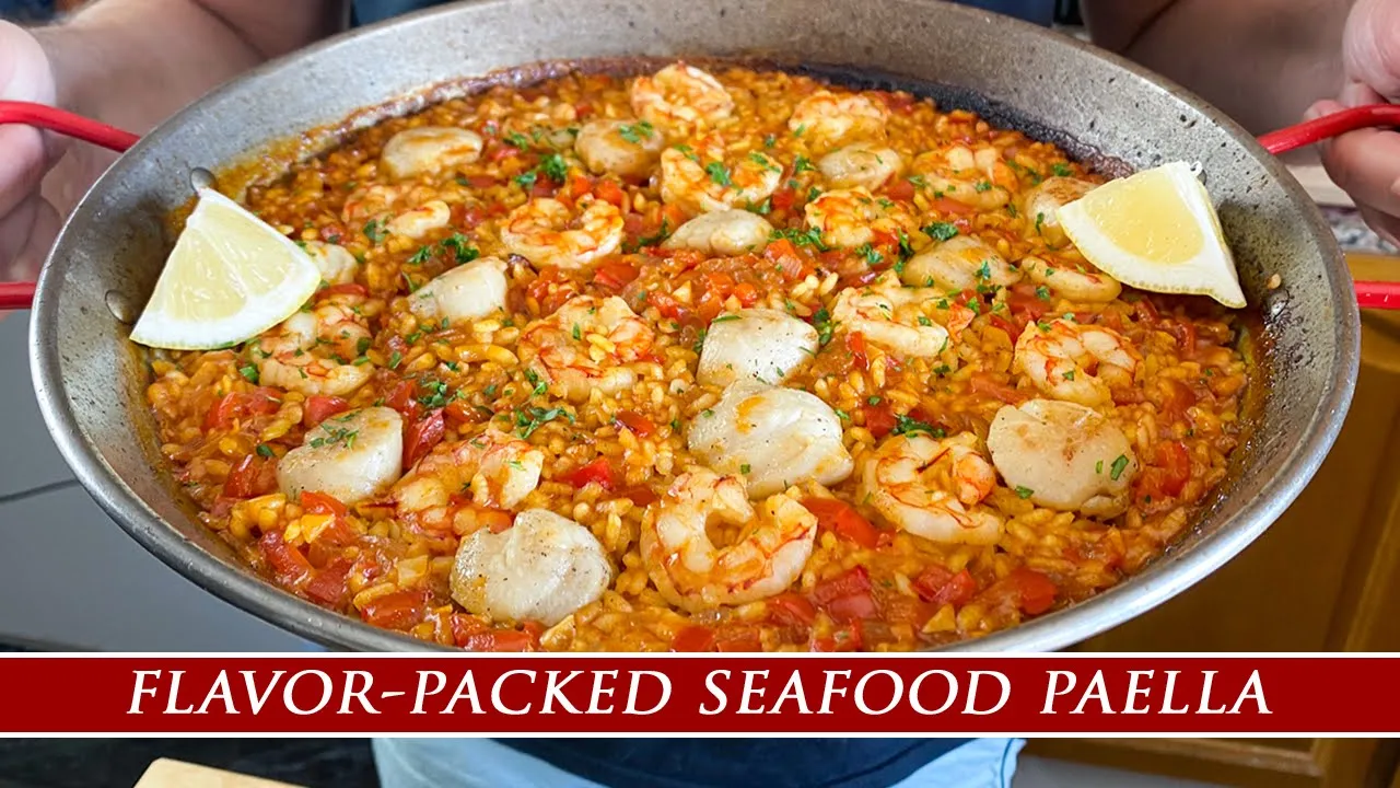 Easy to Make Smoky Seafood Paella with Shrimp & Scallops