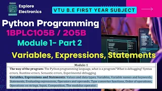 Module 1 Chapter 2 Variables Expressions and Statements VTU 1st sem Python Programming