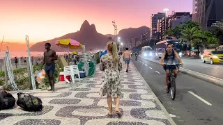 WALKING ALONG IPANEMA BEACHFRONT AT SUNSET RIO DE JANEIRO BRAZIL 4K NOVEMBER 2024