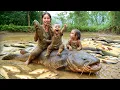 Download Lagu Catching a Giant Fish Pond full of Monster Catfish \u0026 Carp by Hand to Sell at Market with my Kids