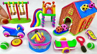 DIY How To Make Polymer Clay Miniature Playground Set with Ferris Wheel, Slide, See saw, Scooty ,Fun