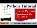 Python Tutorial for Beginners Operations on List List Methods
