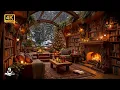 Winter Jazz Melodies in a Cozy Snowy Library ❄️ Warm Reading Moments \u0026 Relaxing Bookish Ambience