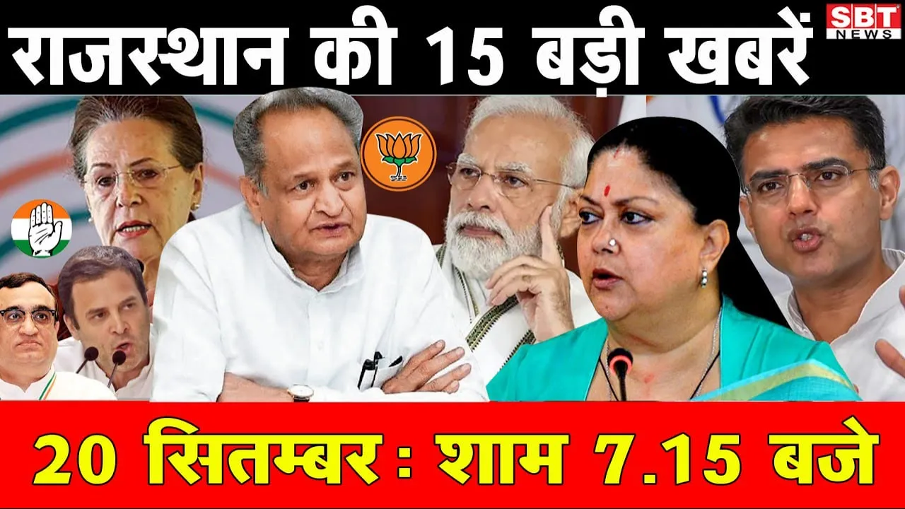 20 सितम्बर    : राजस्थान शाम  7.15 बजे की 15 बड़ी खबरें | SBT News | Rajasthan News