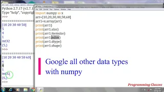 what are numpy properties dtype in numpy shape in numpy size in numpy itemsize numpy