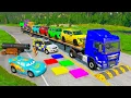 Download Lagu Flatbed Trailer McQueen Transportation with Truck - Speedbumps vs Cars vs Train - BeamNG.Drive #212