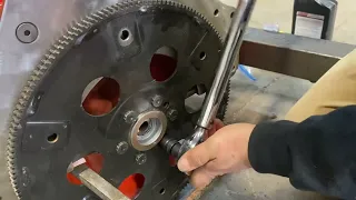 Installing trans dapt adapter plate flex plate and transmission plus dropping motor in