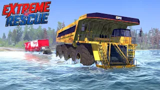 MudRunner Extreme Rescue Massive Caterpillar Hauling Stuck Convoy Through Deep Road Floods