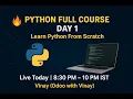 Python Full Course Python Live Class Learn Python From Scratch Telugu Odoo with Vinay day 1