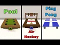 Minecraft 3 Table Games Building Tutorial Pool Air Hockey Ping Pong