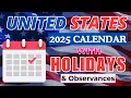 2025 Calendar with Holidays in the United States 2025 US Holiday Calendar 12 Months Festivals