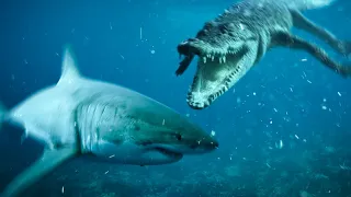 this crocodile has to live with sharks 