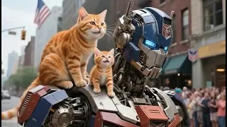 🐱💥🤖 What Happened After This Little Kitty Befriended a Massive Transformer? ✨🔥
