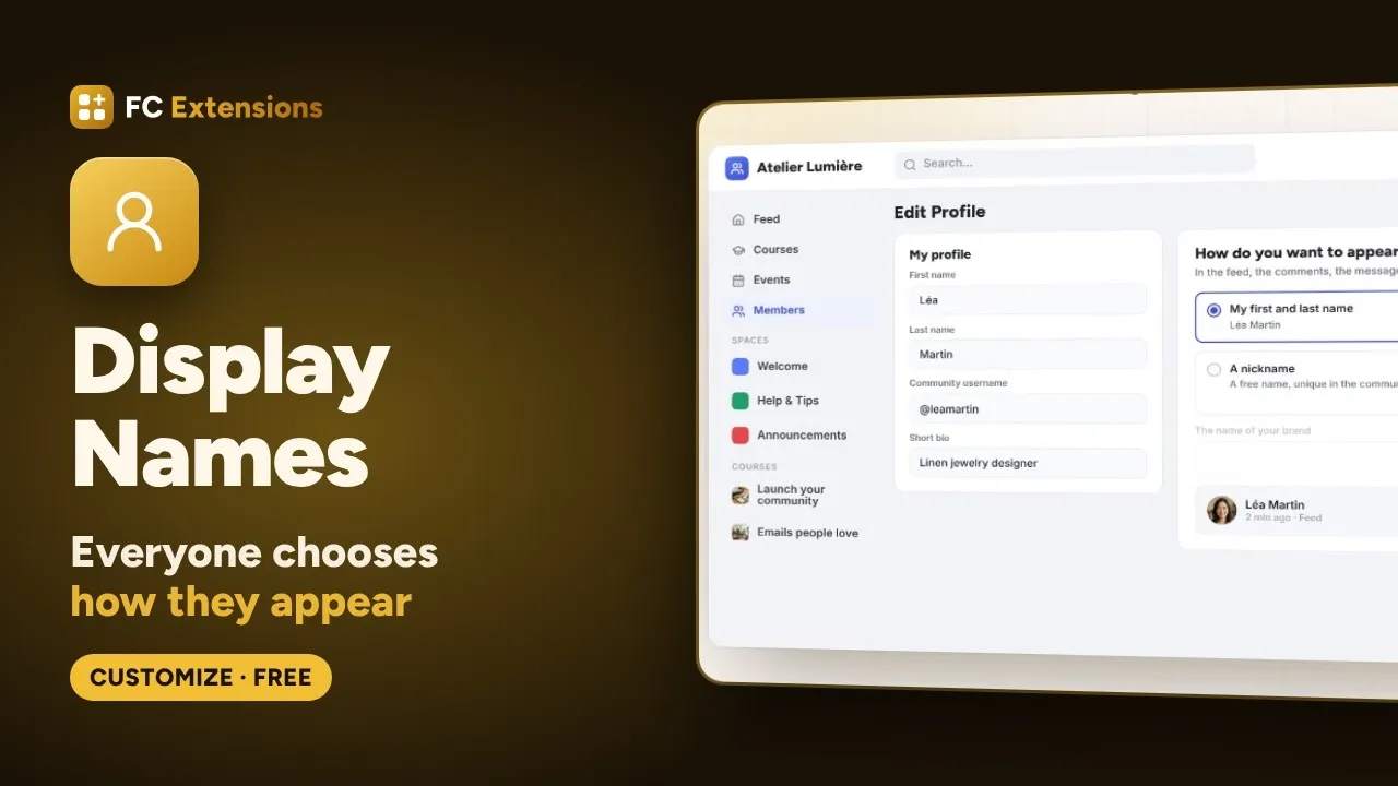 Display Names for FluentCommunity: let members choose how they appear