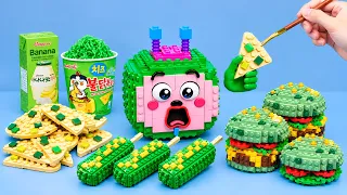 LEGO FOOD CHALLENGE: Cocomelon Green Emoji Fast Food Mukbang ( Pizza, Fried Chicken, ...)