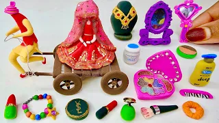DIY How To Make Polymer Clay Miniature Makeup Set with Pink Dress,Eyeshadow, Shoes,Bag | makeup kit