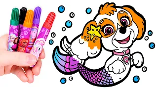 PAW PATROL 🐾 Dibuja y Colorea a SKYE como La SIRENITA 🧜‍♀️🌊 Videos para niños