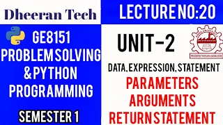 GE8151 PROBLEM SOLVING AND PYTHON PROGRAMMING PSPP Manojkumar Lectures parameters arguments