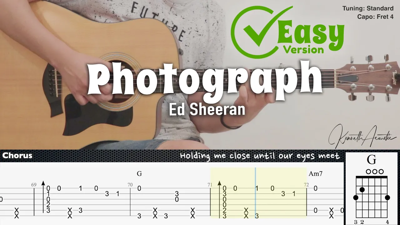 Photograph (Easy Version) - Ed Sheeran | Fingerstyle Guitar | TAB + Chords + Lyrics