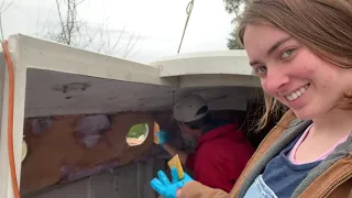 Gluing Inside Cabinside on Ava’s Sistership