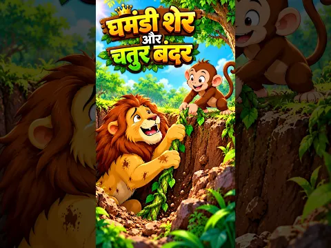 घमंडी शेर और चतुर बंदर 🦁🐒 | मजेदार हिंदी कार्टून कहानी | Moral Story #shorts