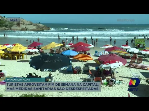 Turistas aproveitam fim de semana na praia, mas medidas sanitárias são desrespeitadas