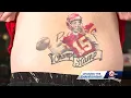 Champ stamp Chiefs fan shows off large Patrick Mahomes back tattoo