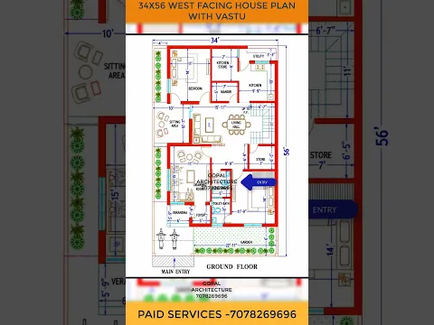 34X56 WEST FACING HOUSE PLAN WITH VASTU