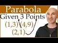 Equation of Parabola Given 3 Points System of Equations