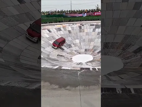 The boy drove his grandfather's car into a massive pit.