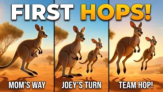 Baby Kangaroo Learns to Hop with Mom