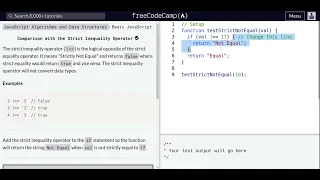 Lesson 64 Basic JavaScript Comparison with the Strict Inequality Operator