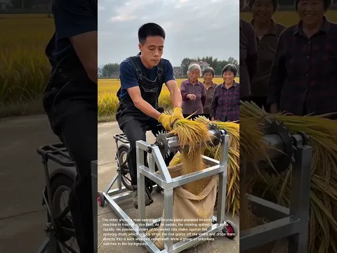 Pedal-Powered Grain Thresher: Manual Rice Threshing Machine in Action