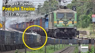 9 in 1 Longest Python Freight Trains 117 Wagons Four Locomotives WAG-9 WAG-5 IndianRailways